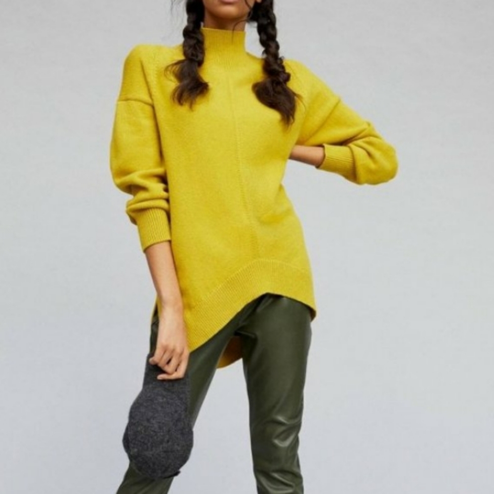 Anthropologie Maeve Chartreuse Crystal Tunic Sweater